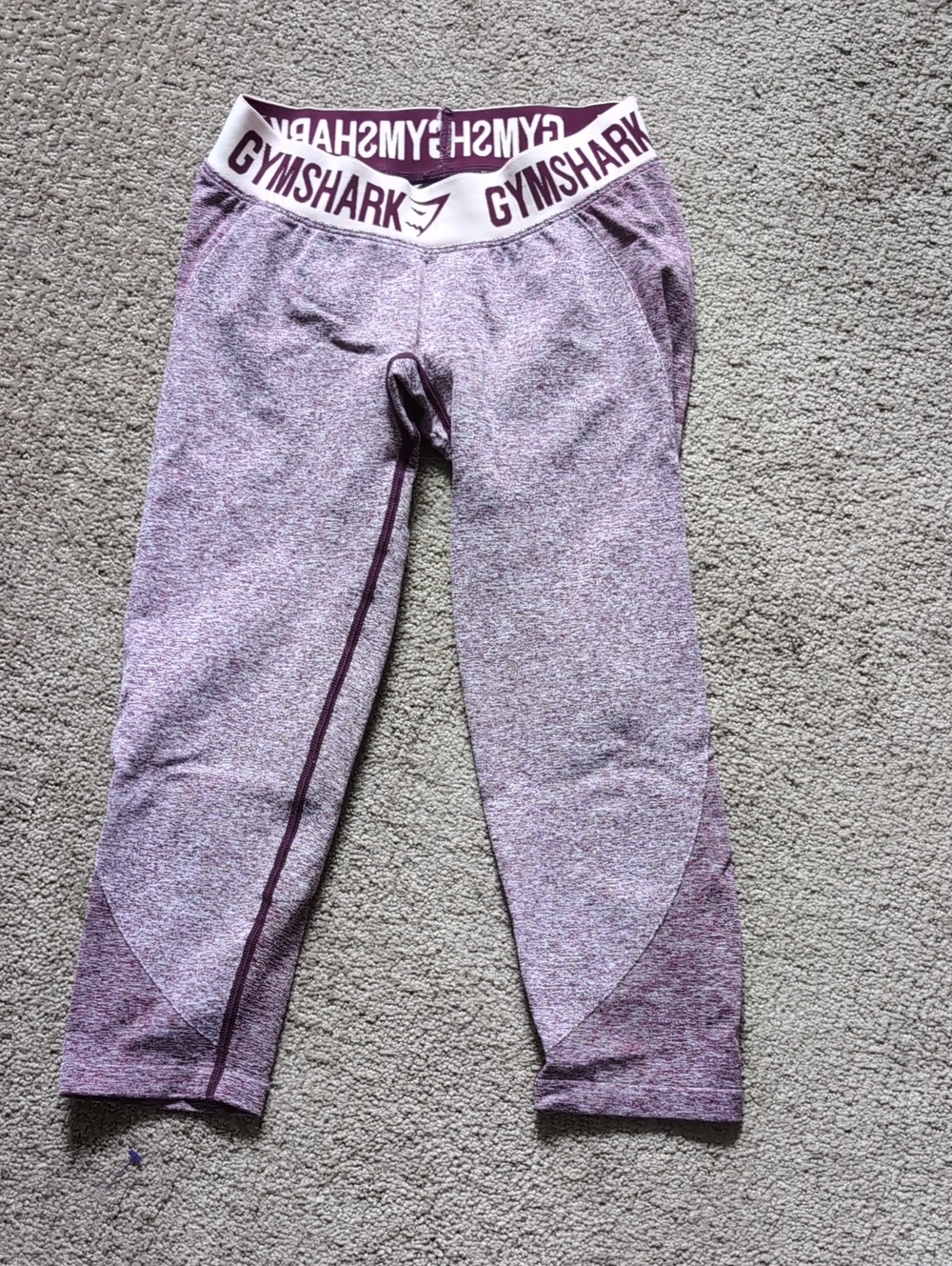 Gymshark Girls' Heathered Purple Cropped Leggings with White Logo Waistband